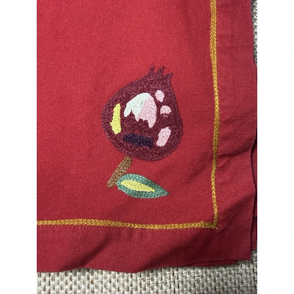 Williams Sonoma Orchard Crewel Napkin Placemat Set‎ Red Floral Embroidered Lot